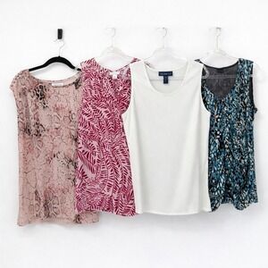 Women's Sleeveless Top Bundle Size L Pink White Blue Animal Print Blouses